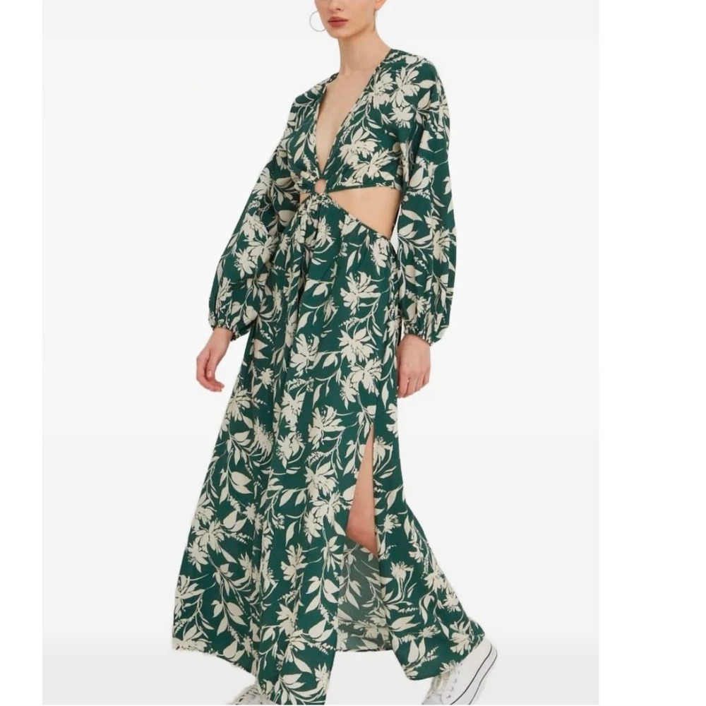Abercrombie & Fitch Floral Print Cut-Out Maxi Dress Tropical Green Womens Size S